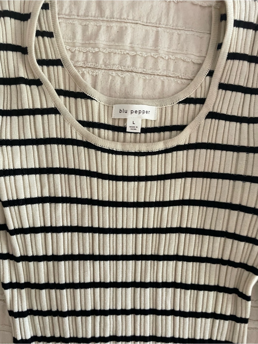 Blu Pepper Cream and Black Striped Ribbed Maxi Dress